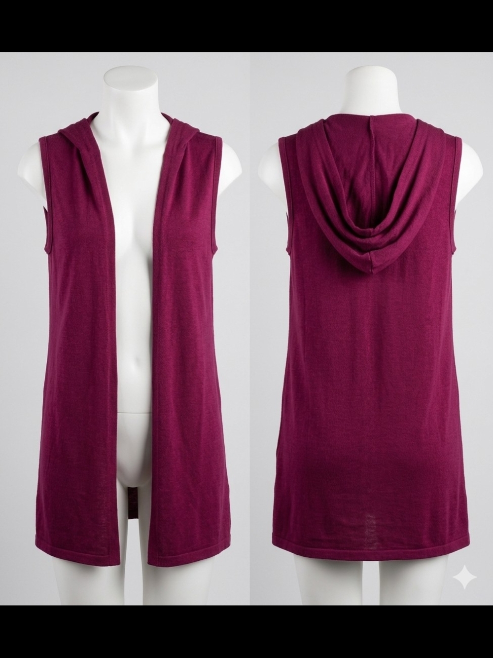 The Girls Sleeveless Hooded Open Cardigan Vest in Deep Berry